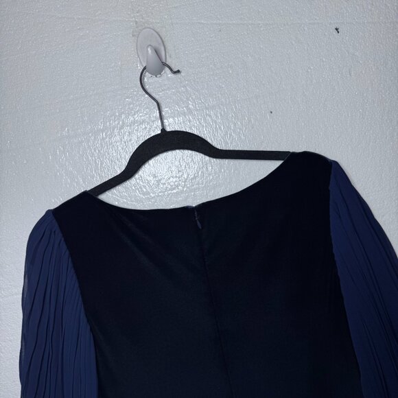 Eliza J Womens Size 8 Blue Velvet Cocktail Dress Pleated Chiffon Sleeves Holiday - Picture 5 of 16